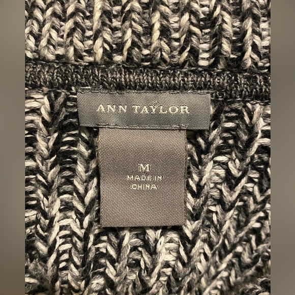 Ann Taylor Women’s Medium Open Cardigan Sweater Chunky Knit Black White Gray - Picture 2 of 13